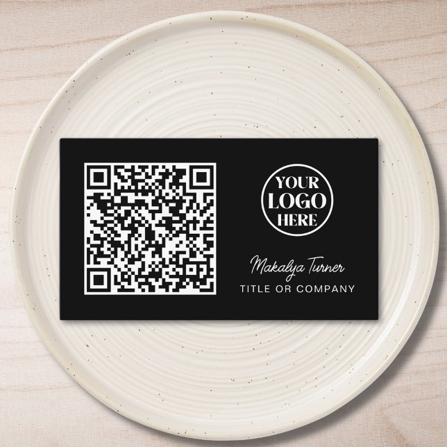 QR Code Business Logo Black Modern Professional Business Card (Creator Uploaded)