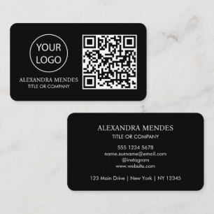 QR Code Business Logo, Black Modern Professional Card