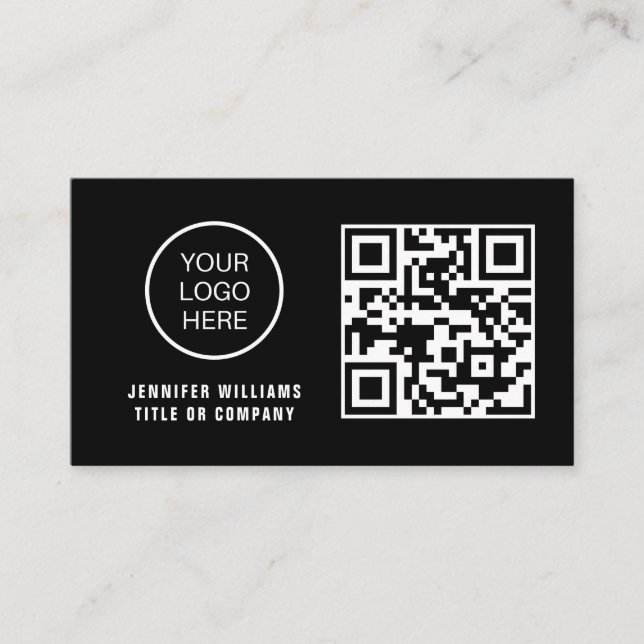QR Code Business Logo | Black Modern Professional  Card (Front)