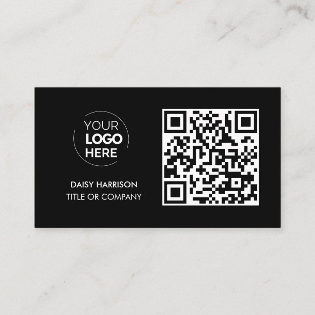 QR Code Business Logo | Black Modern Professional Card (Front)