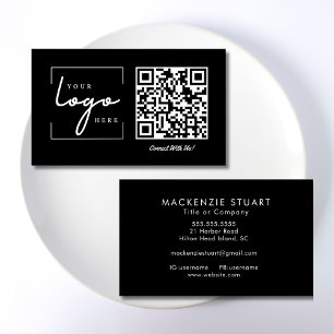 QR Code Business Logo Black Modern Professional Card