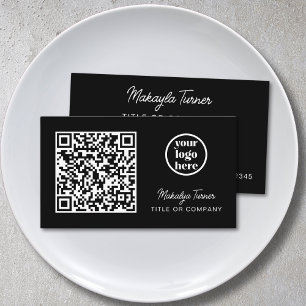QR Code Business Logo Black Modern Professional Card
