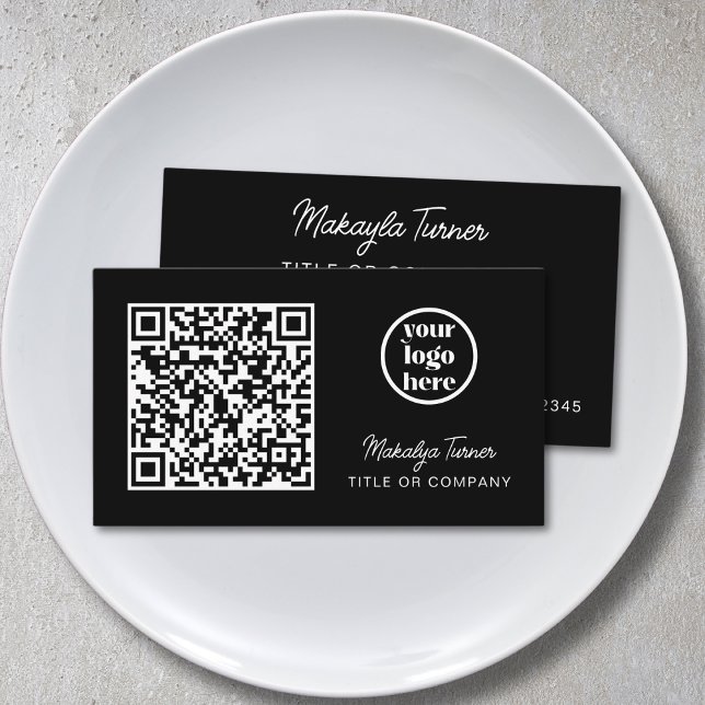QR Code Business Logo Black Modern Professional Card (Creator Uploaded)