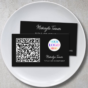 QR Code Business Logo Black Modern Professional Card