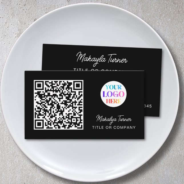 QR Code Business Logo Black Modern Professional Card (Creator Uploaded)