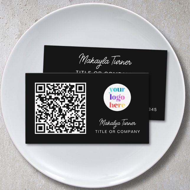 QR Code Business Logo Black Modern Professional Card (Creator Uploaded)