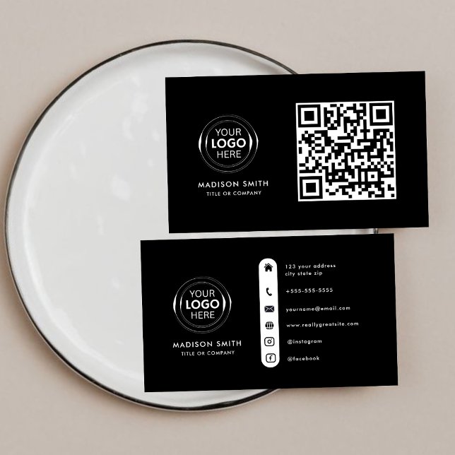QR Code Business Logo | black Modern Professional  Card (Creator Uploaded)