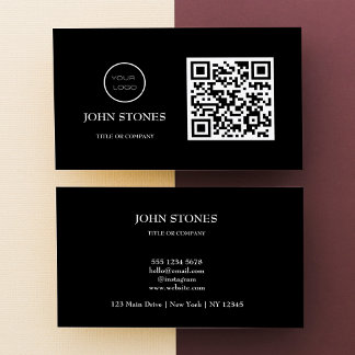 QR Code Business Logo | Black Modern Professional  Card