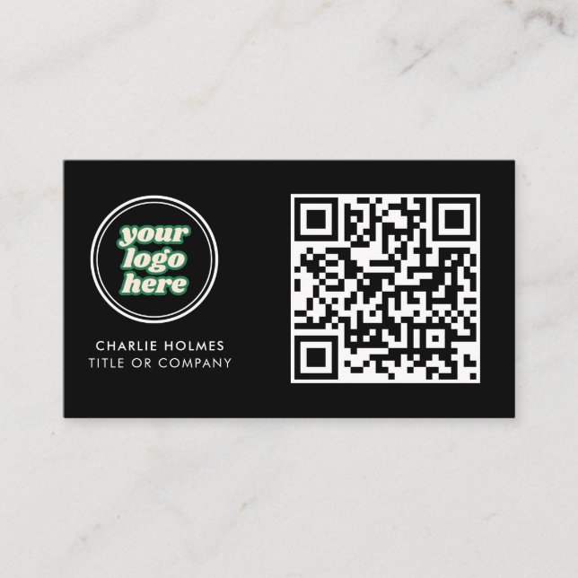 QR Code Business Logo | Black Modern Professional  Card (Front)