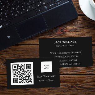QR Code Business Logo Black Professional Modern Business Card