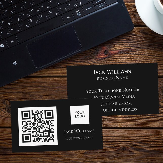 QR Code Business Logo Black Professional Modern Business Card (Creator Uploaded)