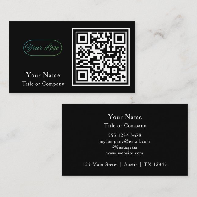 QR Code Business Logo Black Simple Professional Business Card (Front/Back)
