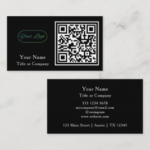 QR Code Business Logo Black Simple Professional Card
