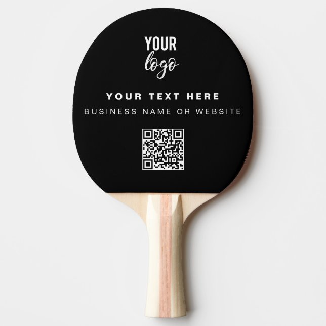 QR Code Business Logo Black Simple Table Tennis Ping Pong Paddle (Front)
