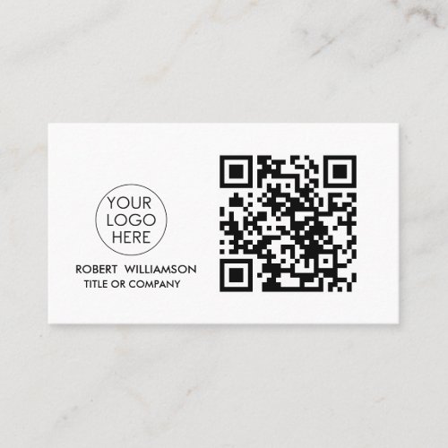QR Code Business Logo  Black White Modern Business Card