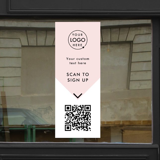 QR Code | Business Logo Blush Pink Feminine Window Cling (Versatile editable window cling template with interactive QR code.)