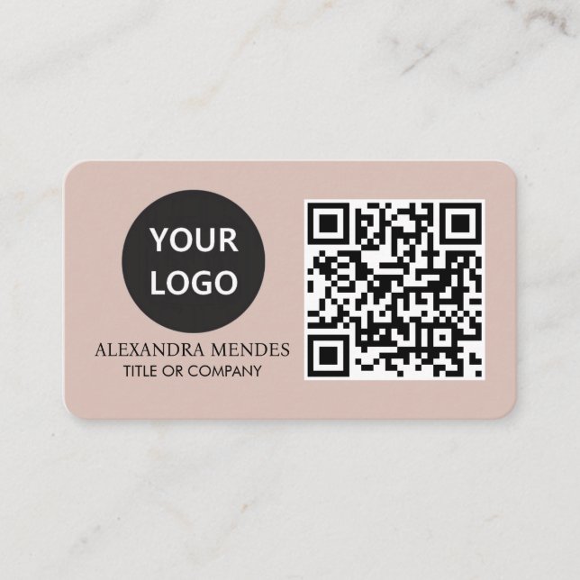 QR Code Business Logo, Boho Beige Professional Card (Front)