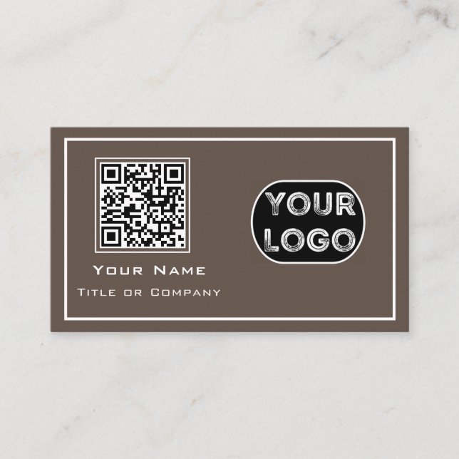 QR Code Business Logo Brown Minimalist Card (Front)