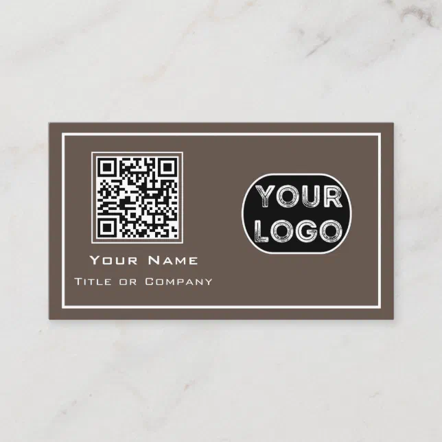 QR Code Business Logo Brown Minimalist Card | Zazzle