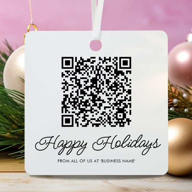QR Code Business Logo Christmas Metal Ornament (Creator Uploaded)