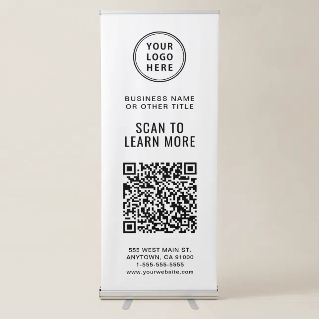 QR Code Business Logo Custom Retractable Banner | Zazzle
