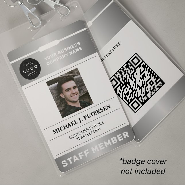 QR code business logo employee photo silver ID Badge (Creator Uploaded)