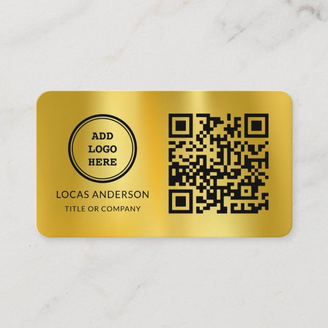 QR Code Business Logo | Gold Modern Professional  Business Card (Front)