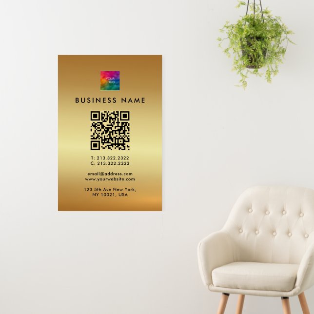QR Code Business Logo Gold Template Glamorous Foam Board (In Situ (Wall))