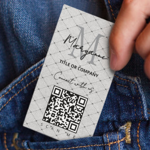 QR Code Business Logo Grey Checker Card