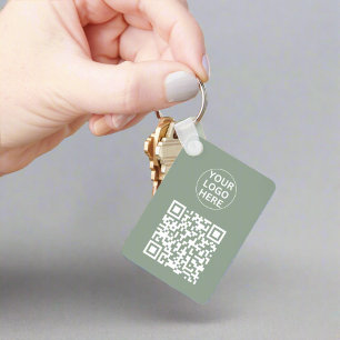 QR Code & Business Logo l Promotional Sage Green Keychain
