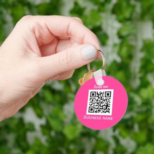 QR Code Business Logo Magenta Hot Pink Girly Keychain