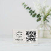 QR Code Business Logo | Minimal Gray Professional Business Card (Standing Front)