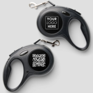 QR Code Business Logo Modern Business Black Retractable Pet Leash