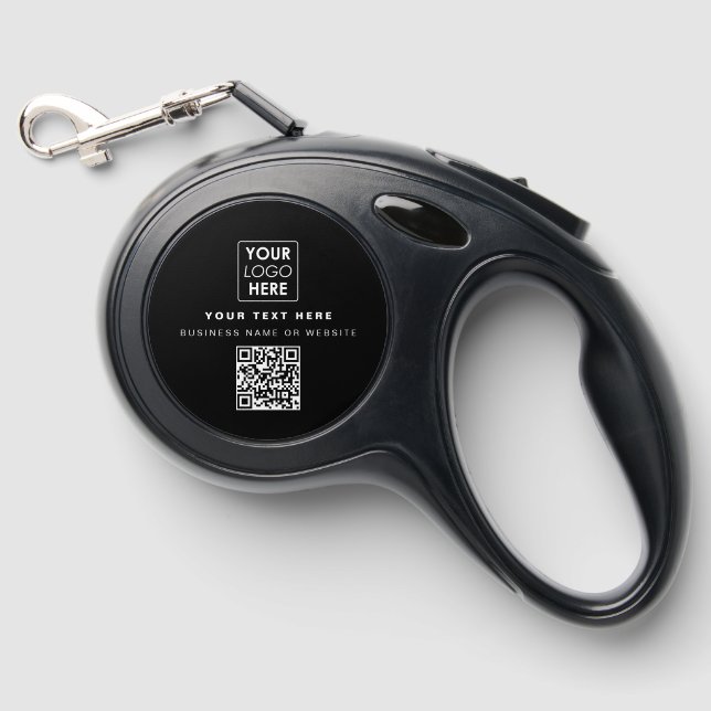 QR Code Business Logo Modern Business Black Retractable Pet Leash (Front)