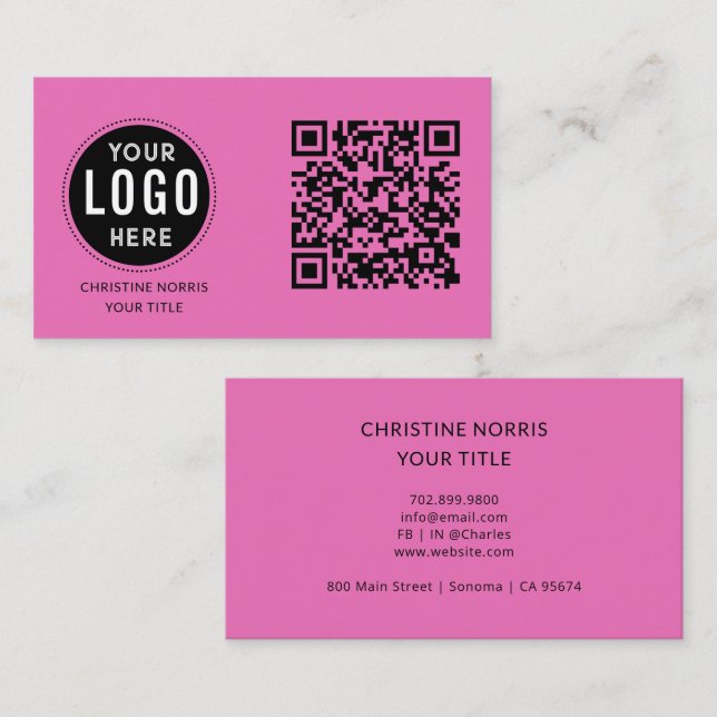 QR Code Business Logo | Modern Hot Pink Card (Front/Back)