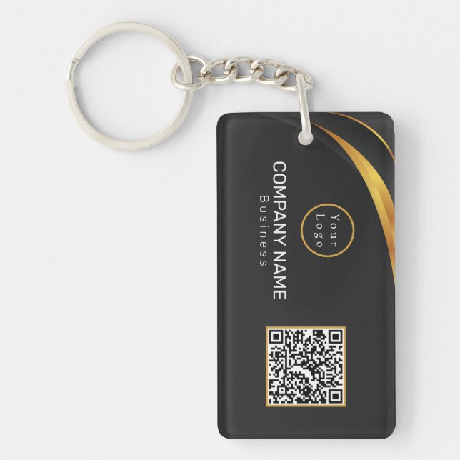 QR Code Business Logo Modern Keychain (Front)