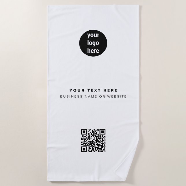 QR Code Business Logo Modern Minimalist Beach Towel (Front)