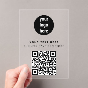 QR Code Business Logo Modern Minimalist Black  Acrylic Invitations