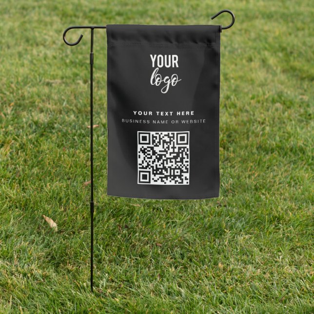 QR Code Business Logo Modern Minimalist Black Garden Flag (In SItu)