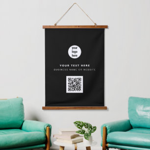 QR Code Business Logo Modern Minimalist Black Hanging Tapestry