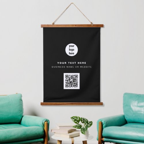 QR Code Business Logo Modern Minimalist Black  Hanging Tapestry