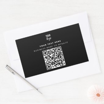 QR Code Business Logo Modern Minimalist Black Rectangular Sticker | Zazzle