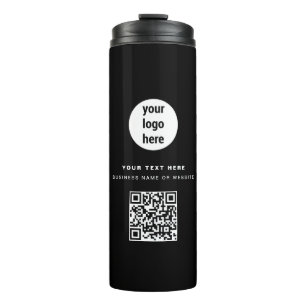 QR Code Business Logo Modern Minimalist Black Thermal Tumbler