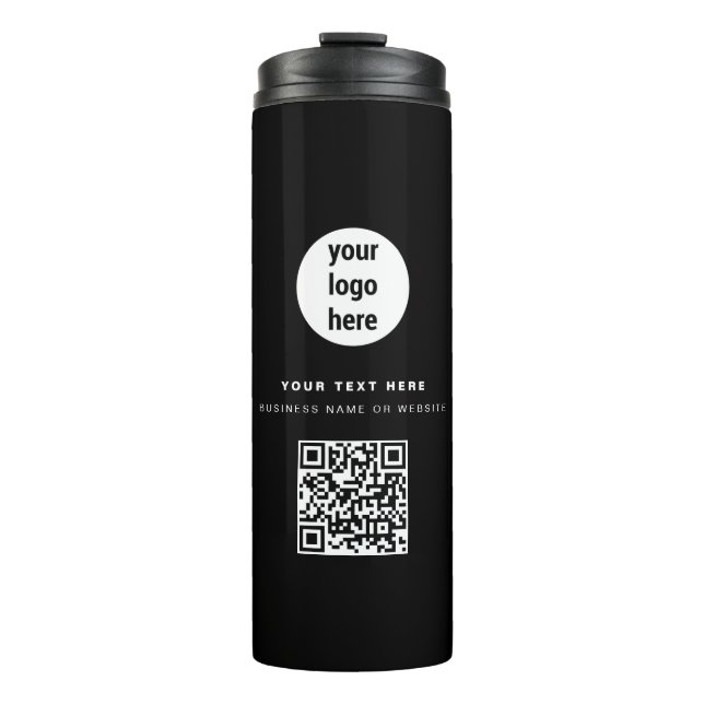QR Code Business Logo Modern Minimalist Black Thermal Tumbler (Front)