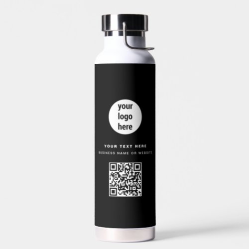 QR Code Business Logo Modern Minimalist Black  Water Bottle