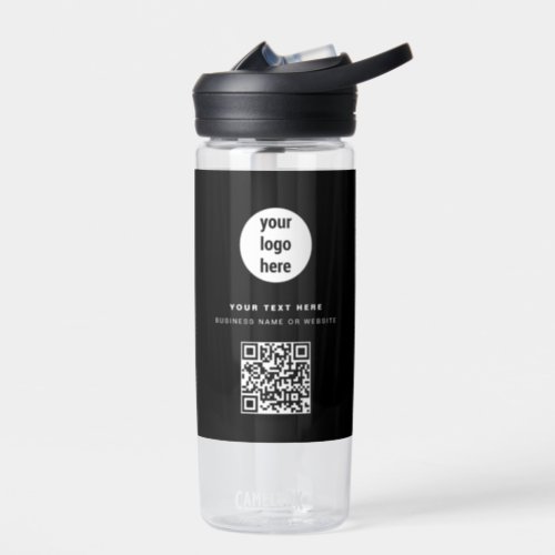 QR Code Business Logo Modern Minimalist Black Water Bottle