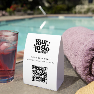 QR Code Business Logo Modern Minimalist Branded Paper Table Tent