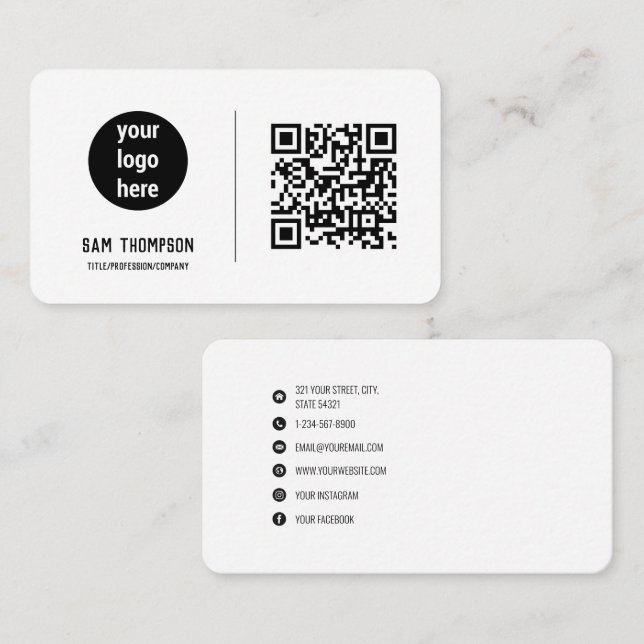  QR Code Business Logo Modern Minimalist Business Card (Front/Back)
