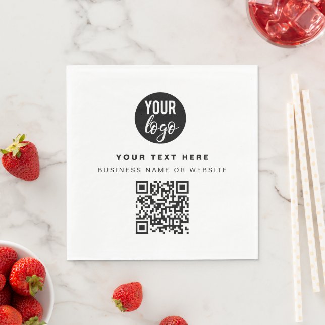 QR Code Business Logo Modern Minimalist Business  Napkins (Insitu)
