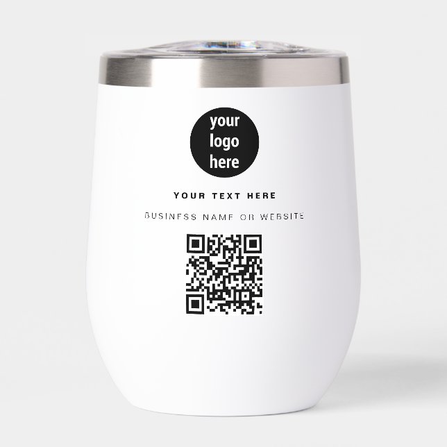 QR Code Business Logo Modern Minimalist Business  Thermal Wine Tumbler (Front)